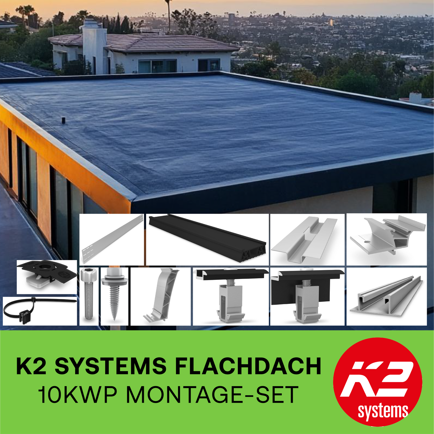 K2 Systems 10 kWp Montageset für 24 Module Dome Flachdach