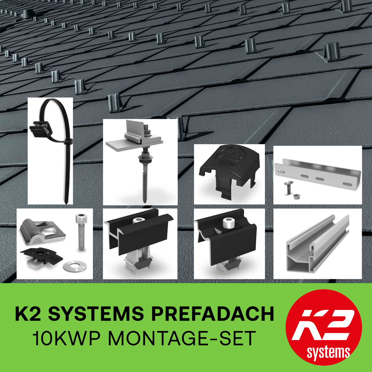 K2 Systems 10 kWp Montageset für 24 Module SingleRail 36 Stockschrauben