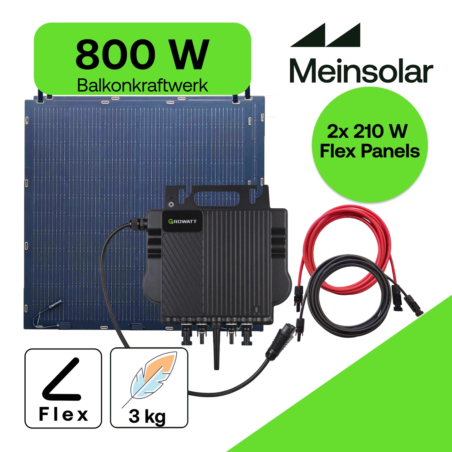 Balkonkraftwerk Set Growatt Neo + 2x 210W Flex Solarmodule